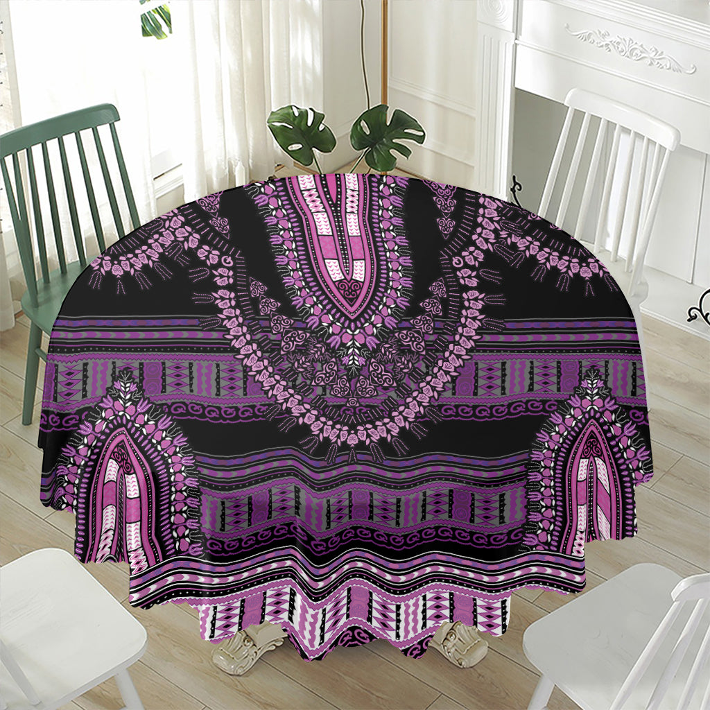 Purple And Black African Dashiki Print Waterproof Round Tablecloth