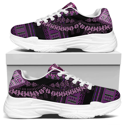 Purple And Black African Dashiki Print White Chunky Shoes