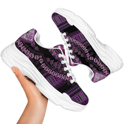 Purple And Black African Dashiki Print White Chunky Shoes