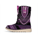 Purple And Black African Dashiki Print Winter Boots