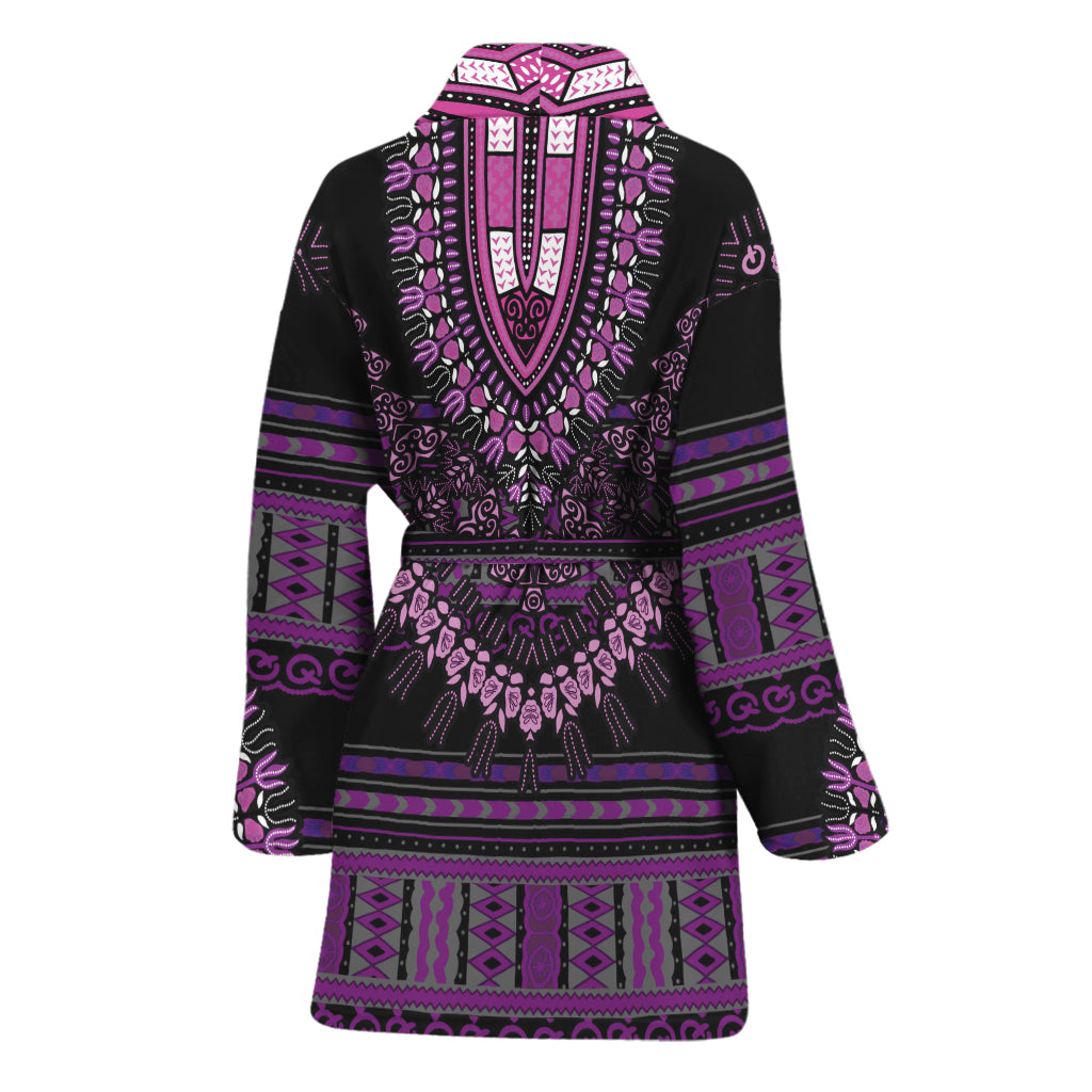 Purple And Black African Dashiki Print Women's Bathrobe