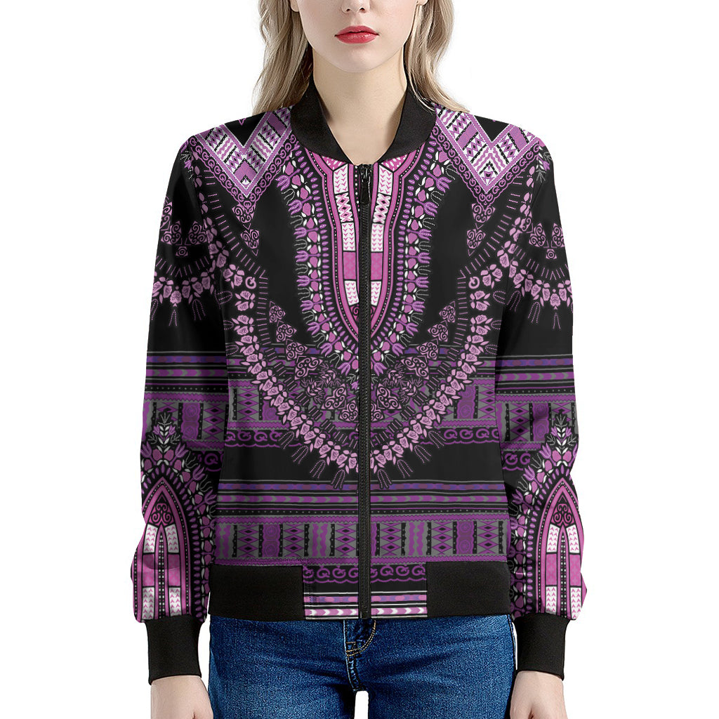 Purple And Black African Dashiki Print Women's Bomber Jacket