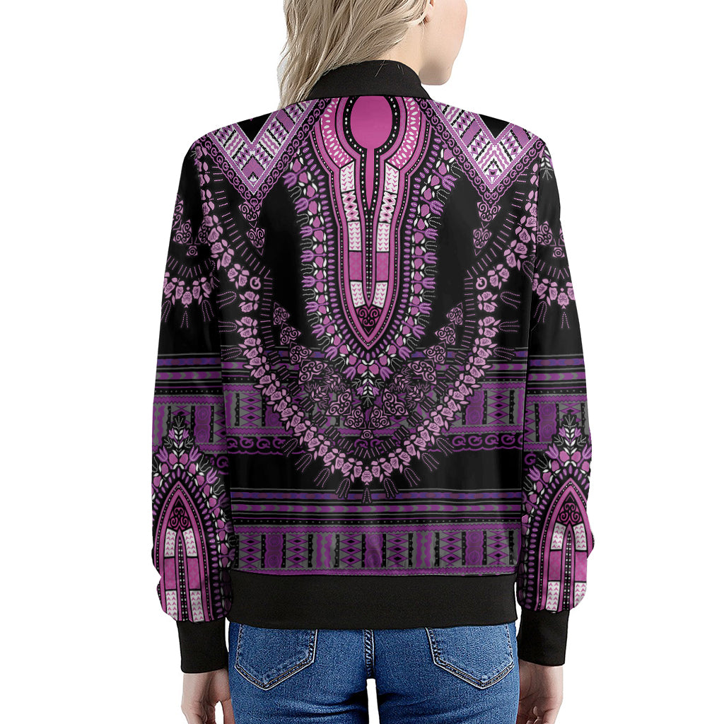 Purple And Black African Dashiki Print Women's Bomber Jacket