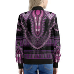 Purple And Black African Dashiki Print Women's Bomber Jacket