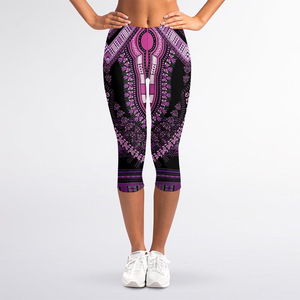 Purple And Black African Dashiki Print Women's Capri Leggings