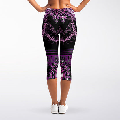 Purple And Black African Dashiki Print Women's Capri Leggings