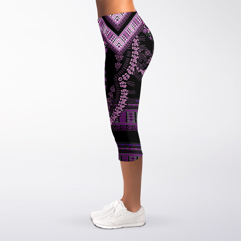 Purple And Black African Dashiki Print Women's Capri Leggings