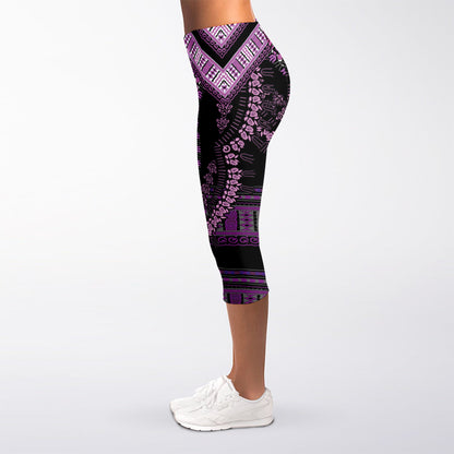 Purple And Black African Dashiki Print Women's Capri Leggings