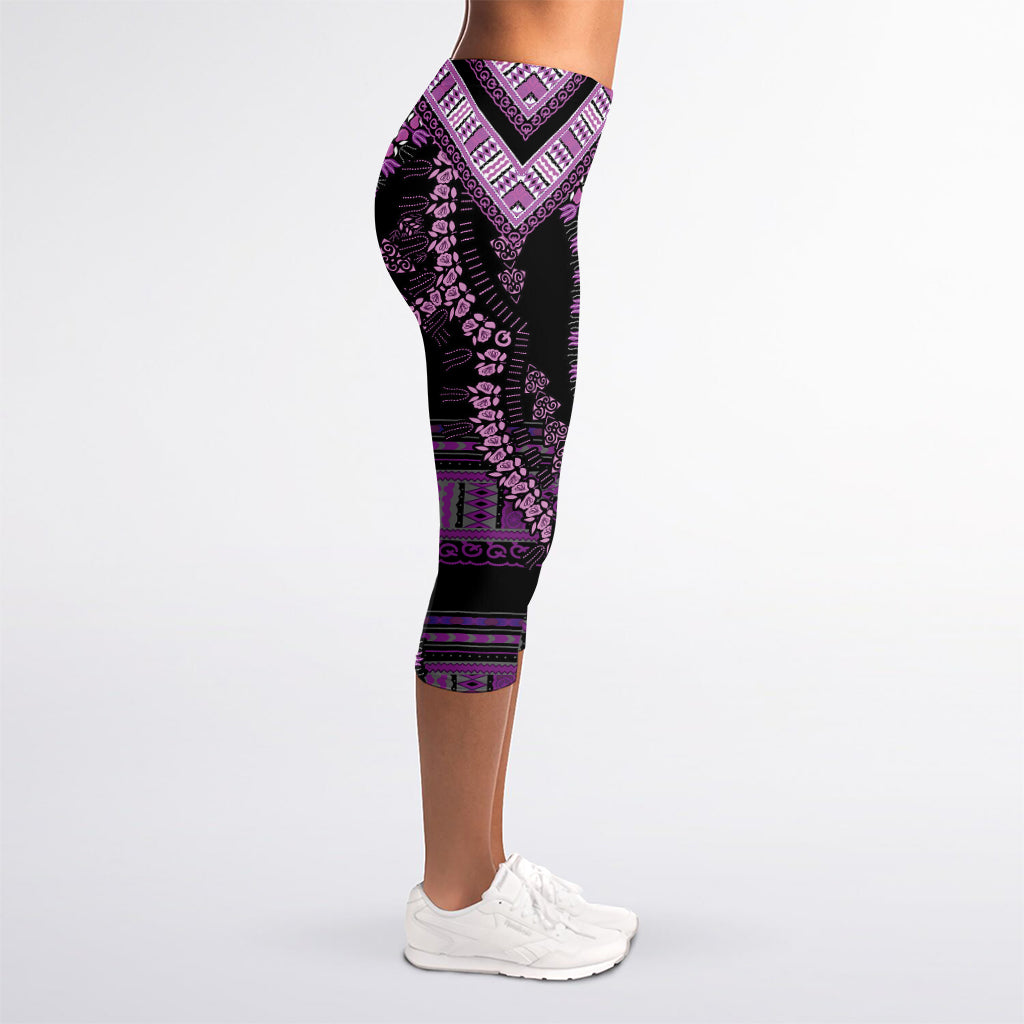 Purple And Black African Dashiki Print Women's Capri Leggings