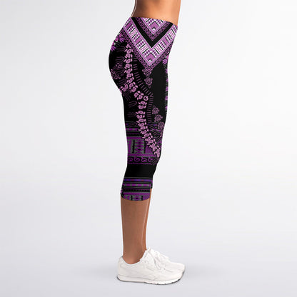 Purple And Black African Dashiki Print Women's Capri Leggings