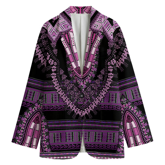 Purple And Black African Dashiki Print Women's Cotton Blazer