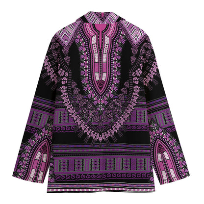 Purple And Black African Dashiki Print Women's Cotton Blazer