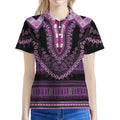 Purple And Black African Dashiki Print Women's Polo Shirt
