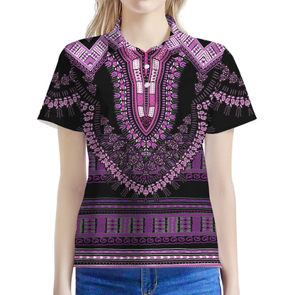 Purple And Black African Dashiki Print Women's Polo Shirt