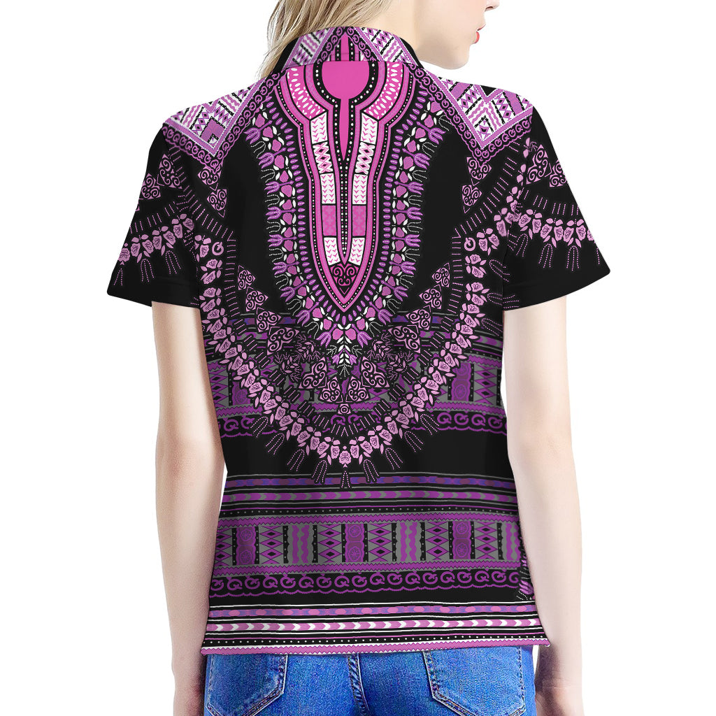 Purple And Black African Dashiki Print Women's Polo Shirt