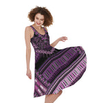 Purple And Black African Dashiki Print Women's Sleeveless Dress