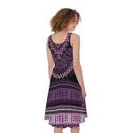 Purple And Black African Dashiki Print Women's Sleeveless Dress