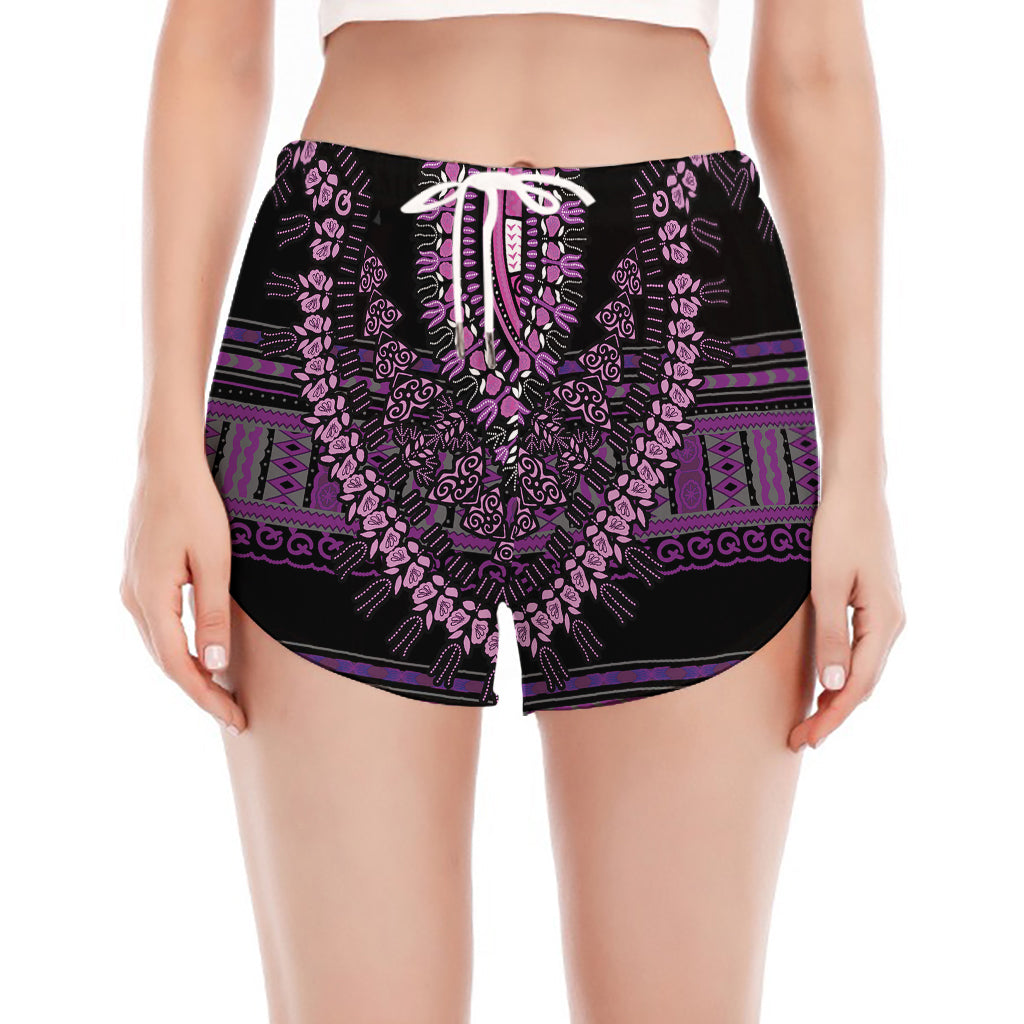 Purple And Black African Dashiki Print Women's Split Running Shorts