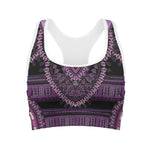Purple And Black African Dashiki Print Women's Sports Bra