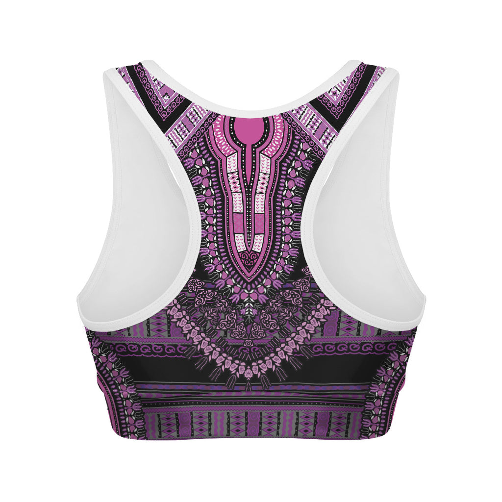 Purple And Black African Dashiki Print Women's Sports Bra