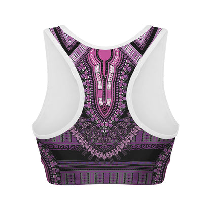 Purple And Black African Dashiki Print Women's Sports Bra