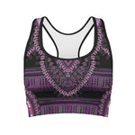 Purple And Black African Dashiki Print Women's Sports Bra