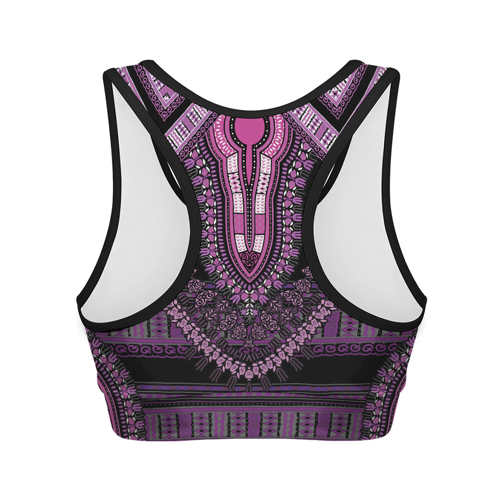 Purple And Black African Dashiki Print Women's Sports Bra