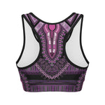 Purple And Black African Dashiki Print Women's Sports Bra