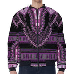 Purple And Black African Dashiki Print Zip Sleeve Bomber Jacket