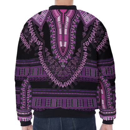 Purple And Black African Dashiki Print Zip Sleeve Bomber Jacket