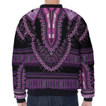 Purple And Black African Dashiki Print Zip Sleeve Bomber Jacket