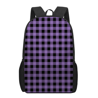 Purple And Black Buffalo Check Print 17 Inch Backpack