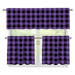 Purple And Black Buffalo Check Print 3 Piece Kitchen Curtains