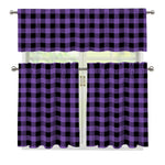 Purple And Black Buffalo Check Print 3 Piece Kitchen Curtains
