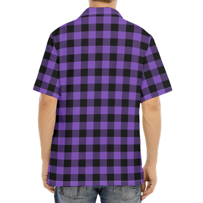 Purple And Black Buffalo Check Print Aloha Shirt
