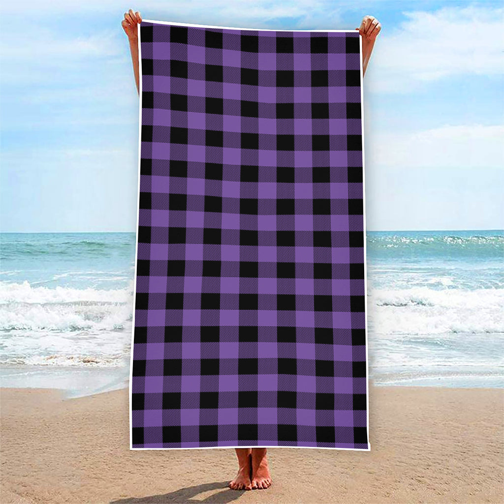 Purple And Black Buffalo Check Print Beach Towel