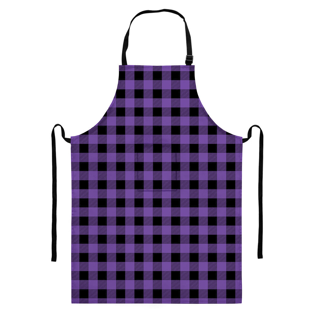 Purple And Black Buffalo Check Print Bib Apron With Pocket