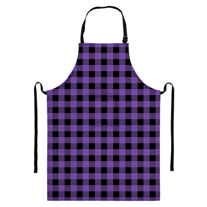 Purple And Black Buffalo Check Print Bib Apron With Pocket