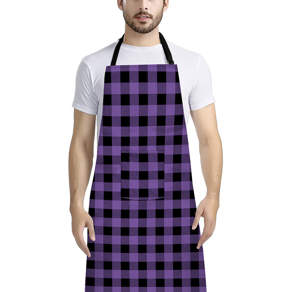 Purple And Black Buffalo Check Print Bib Apron With Pocket