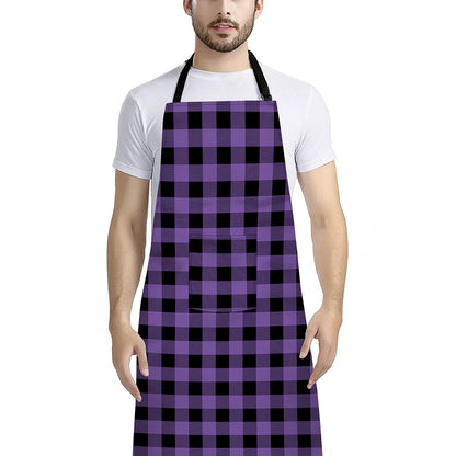 Purple And Black Buffalo Check Print Bib Apron With Pocket