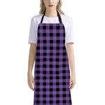Purple And Black Buffalo Check Print Bib Apron With Pocket
