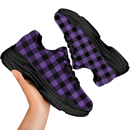 Purple And Black Buffalo Check Print Black Chunky Shoes
