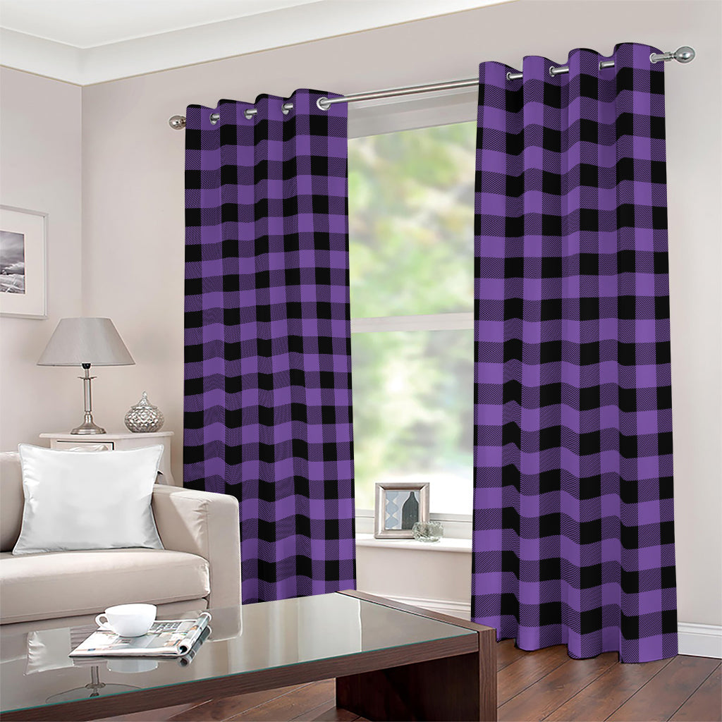 Purple And Black Buffalo Check Print Blackout Grommet Curtains