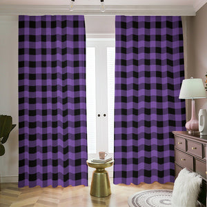 Purple And Black Buffalo Check Print Blackout Pencil Pleat Curtains