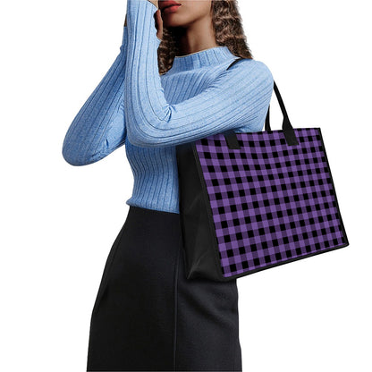 Purple And Black Buffalo Check Print Canvas Tote Bag