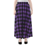 Purple And Black Buffalo Check Print Chiffon Maxi Skirt