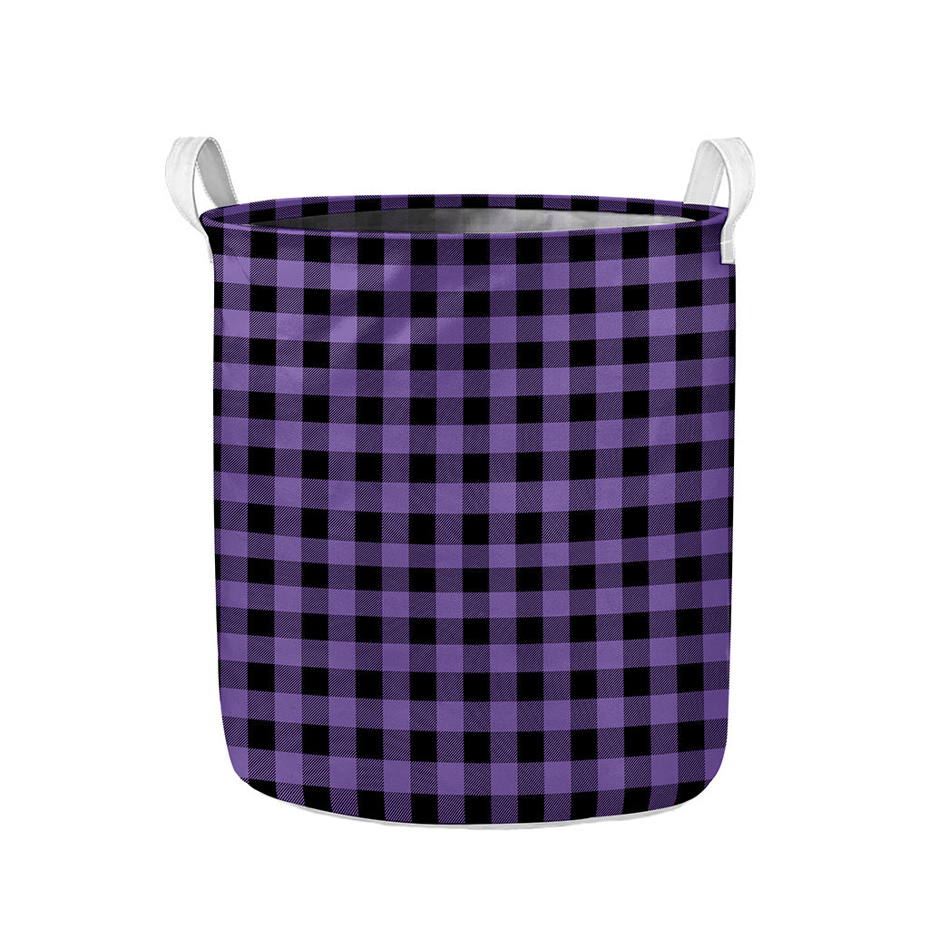 Purple And Black Buffalo Check Print Collapsible Laundry Basket
