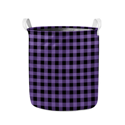 Purple And Black Buffalo Check Print Collapsible Laundry Basket