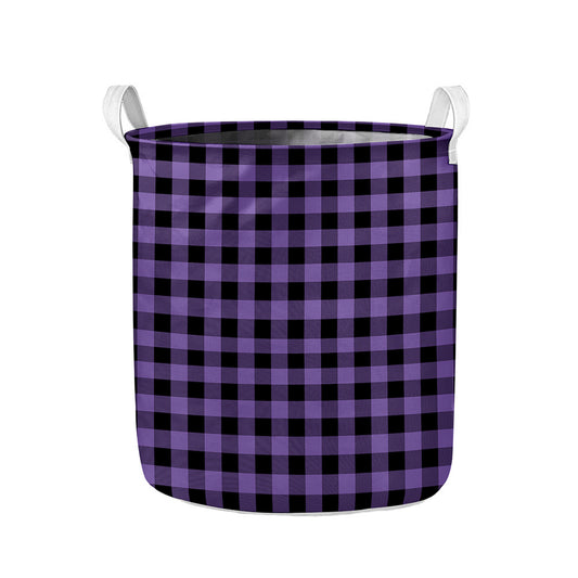 Purple And Black Buffalo Check Print Collapsible Laundry Basket