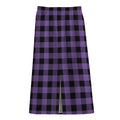 Purple And Black Buffalo Check Print Cotton Front Slit Maxi Skirt